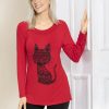 Damenmode BADER | Shirt Mit Katzen-Motiv In 2 Farben