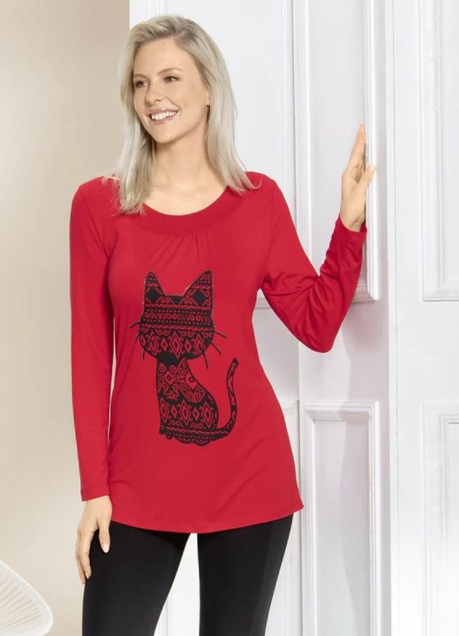 Damenmode BADER | Shirt Mit Katzen-Motiv In 2 Farben