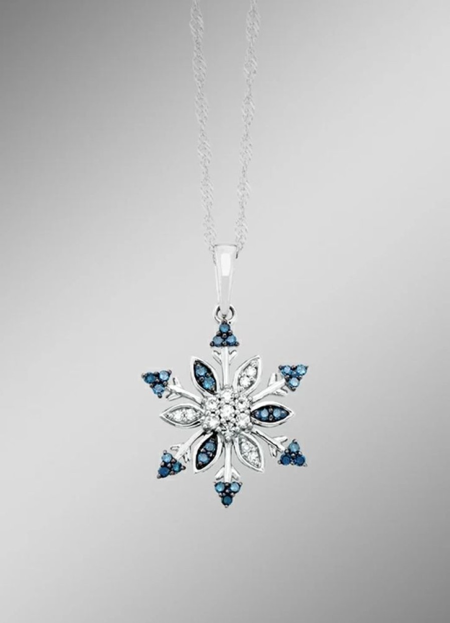 Schmuch&Uhren BADER | Anhanger Schneeflocke Mit Weisen Und Blauen Diamanten