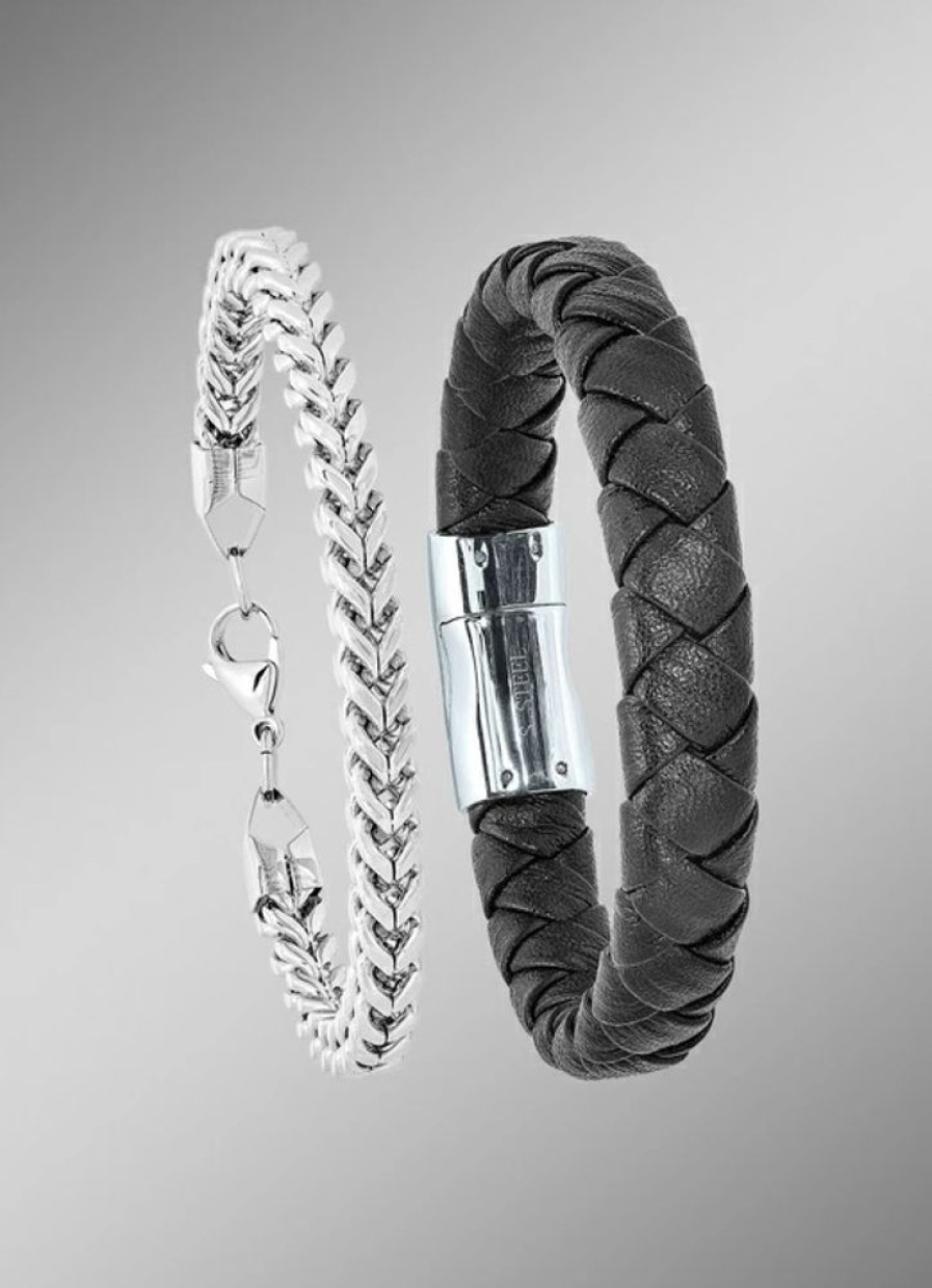 Schmuch&Uhren BADER | 2-Teiliges Armband-Set Aus Edelstahl Und Leder